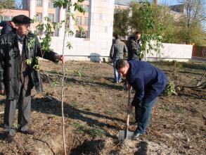 Сотрудники администрации Ленинского района совместно с Советом ветеранов Ленинского района и учащимися колледжа ЖКХ АГАСУ произвели благоустройство зеленой зоны у мемориала