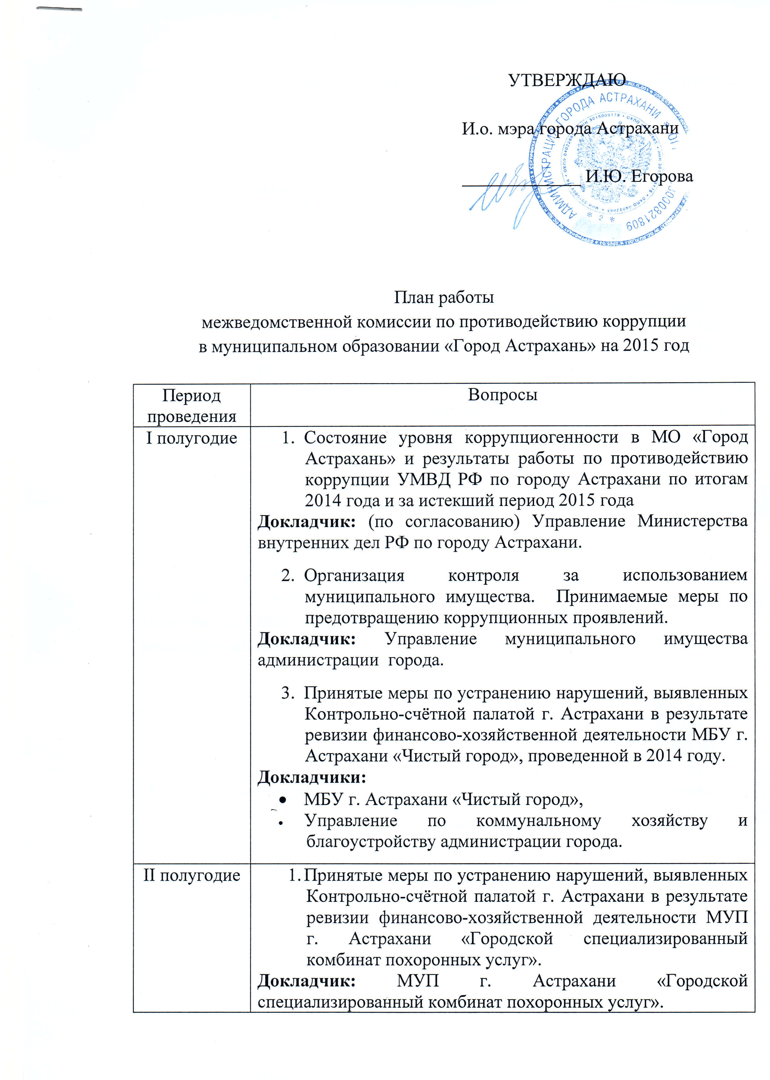План работы по комиссии по противодействию коррупции в